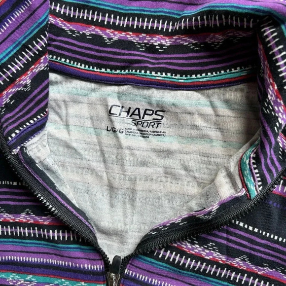 CHAPS SPORT LARGE Purple Multi-Color Striped Zip Mock Neck Western Shirt Jacket - Picture 3 of 10
